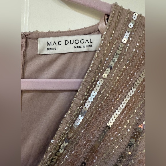 NWT |Mac Duggal 93583 Pink Vintage Rose Sequined V Neck Cape Sleeve Gown Size 8 - Picture 6 of 17